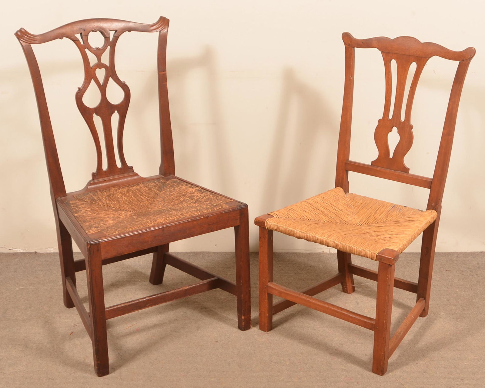 Two Chippendale Mahogany Rush Seat Side Chairs. (1 of 3)