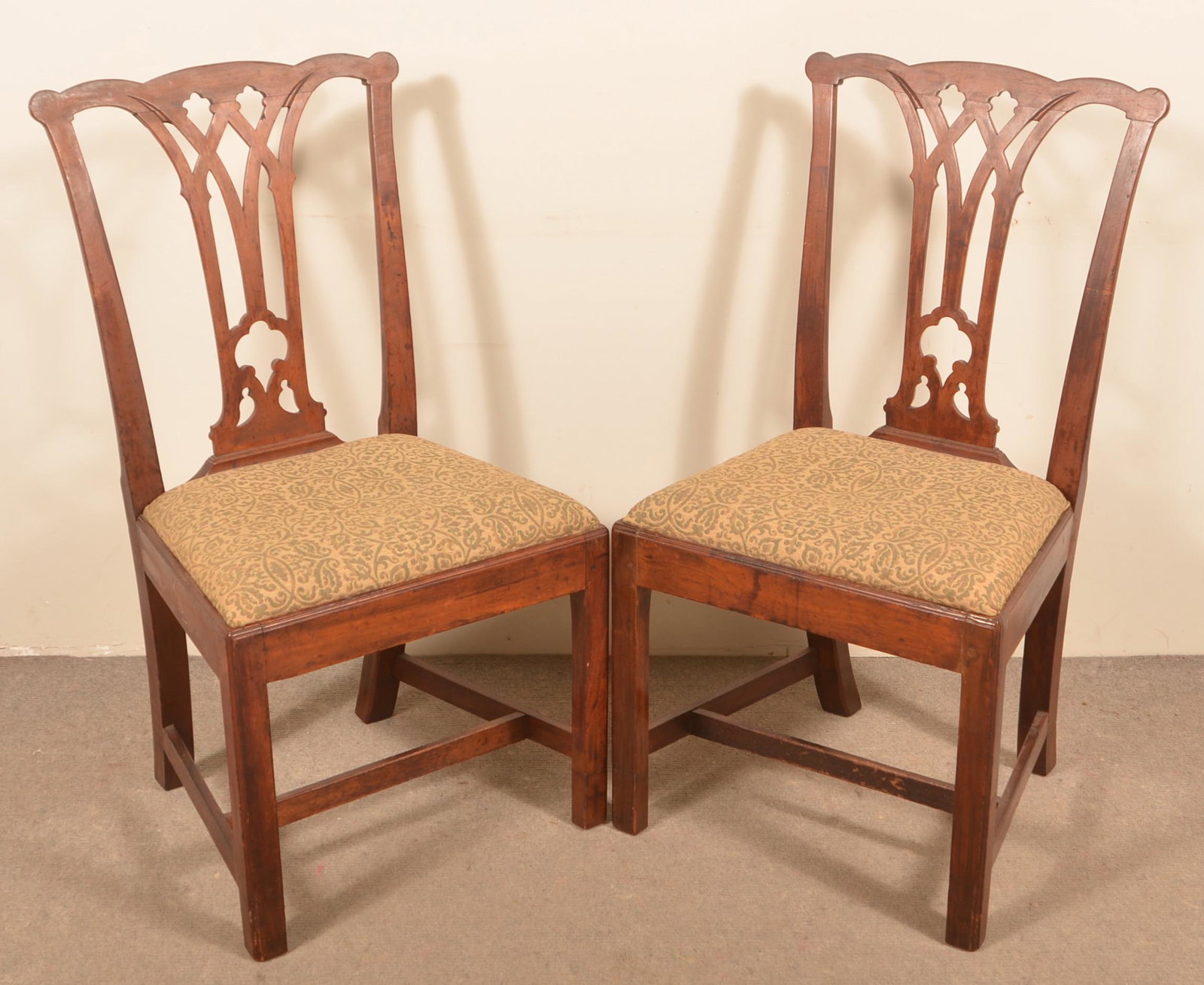 Pair of Chippendale Mahogany Side Chairs.: Pair of Chippendale Mahogany Side Chairs. Seat height 20"h.; 29"h. overall. Tex Johnson Collection. Condition: Good with wear.