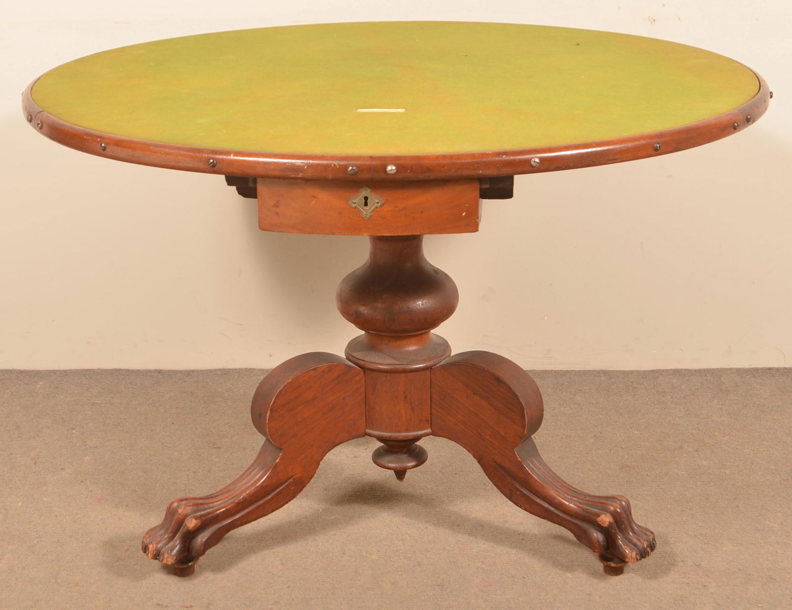 Oak Circular Pedestal Table with Carved Paw Feet. (1 of 4)