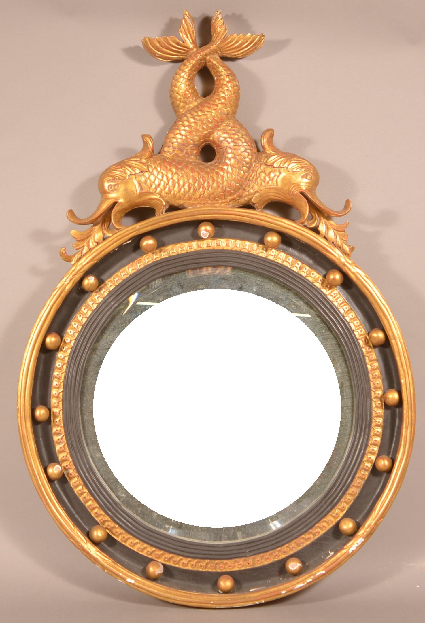 Antique Gilt Frame Mirror wit Dolphin Crest. (1 of 3)
