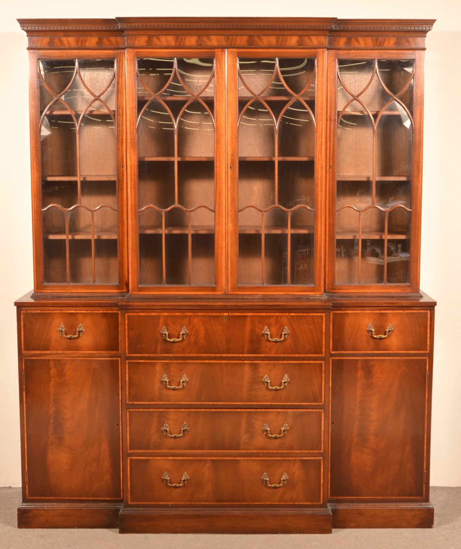 English Federal Style Breakfront China Cabinet. (1 of 5)
