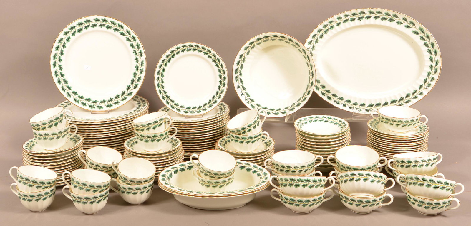 Royal Worcester Royal Oak Pattern China Dinner Service.: Royal Worcester Royal Oak Pattern Bone China Dinner Service. 131 total pieces. Tex Johnson Collection. Condition: Very good.