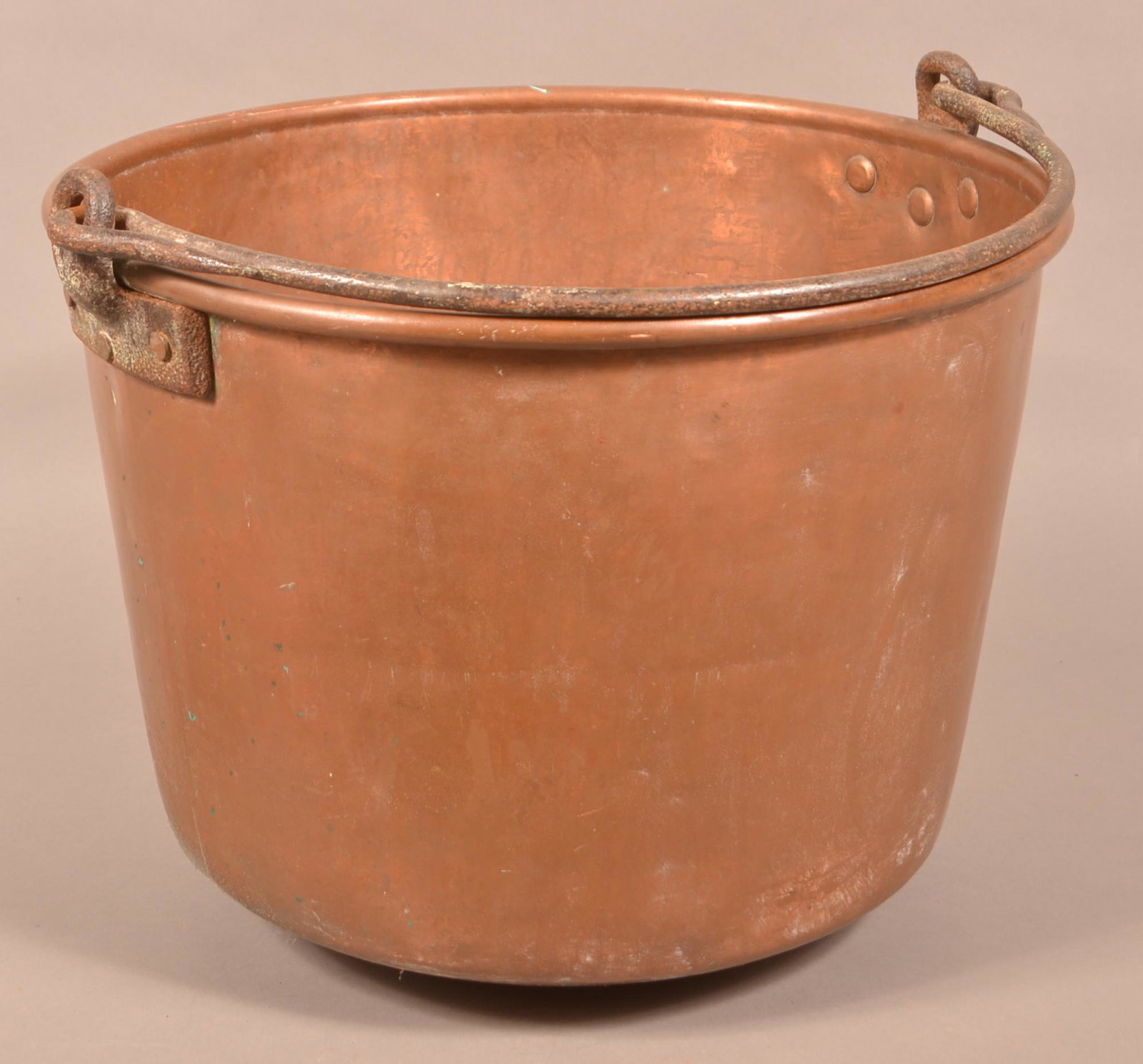19th Century Pennsylvania Copper Apple Butter Kettle.: 19th Century Pennsylvania Copper Apple Butter Kettle. Unusual small size, 15"h. x 19-3/4" diam. Condition: Good with minor dents.
