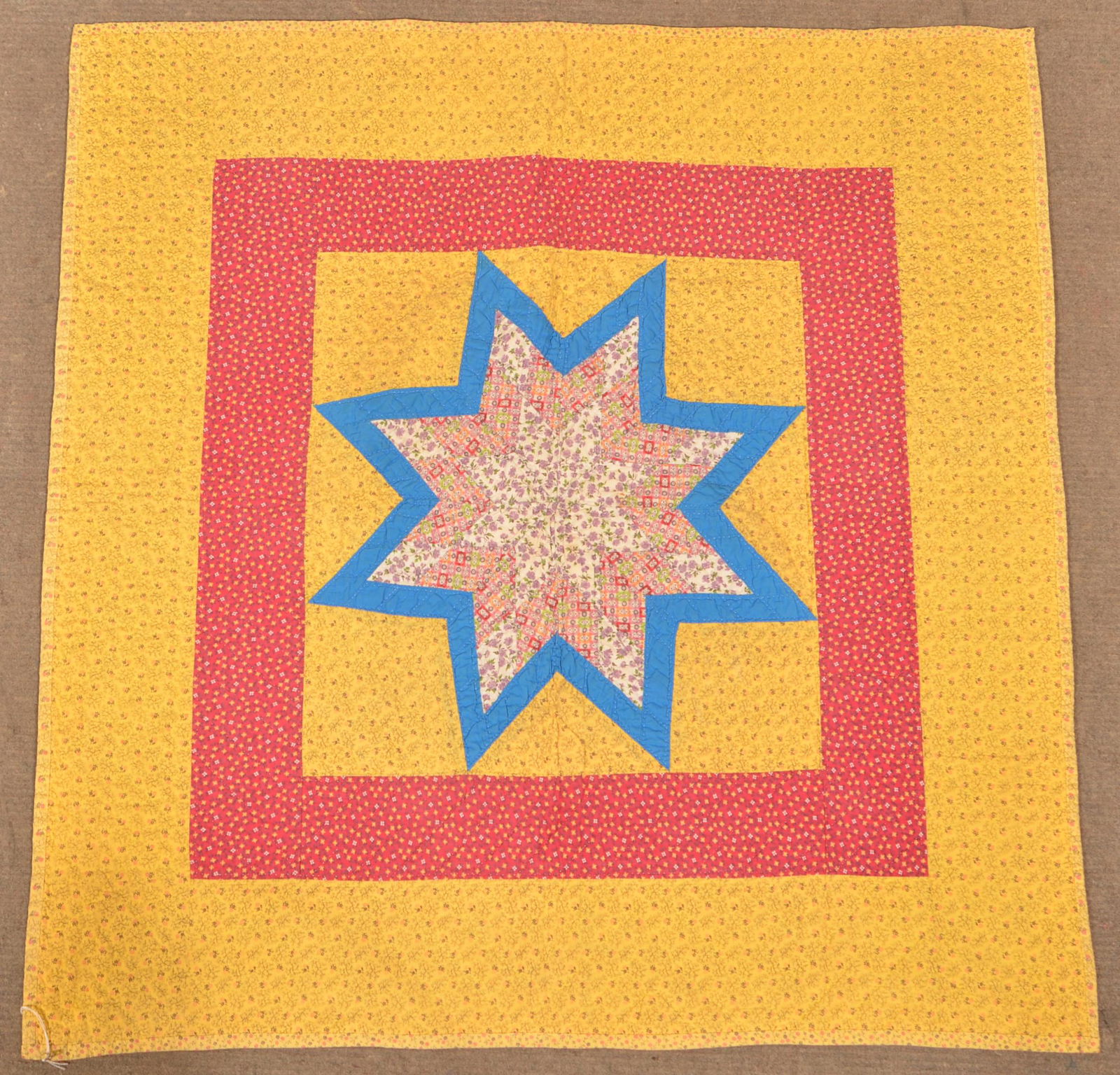 Antique 8-Pointed Star Pattern Patchwork Crib Quilt.: Antique 8-Pointed Star Pattern Patchwork Crib Quilt. 34" x 36". Condition: Good with minor fading.