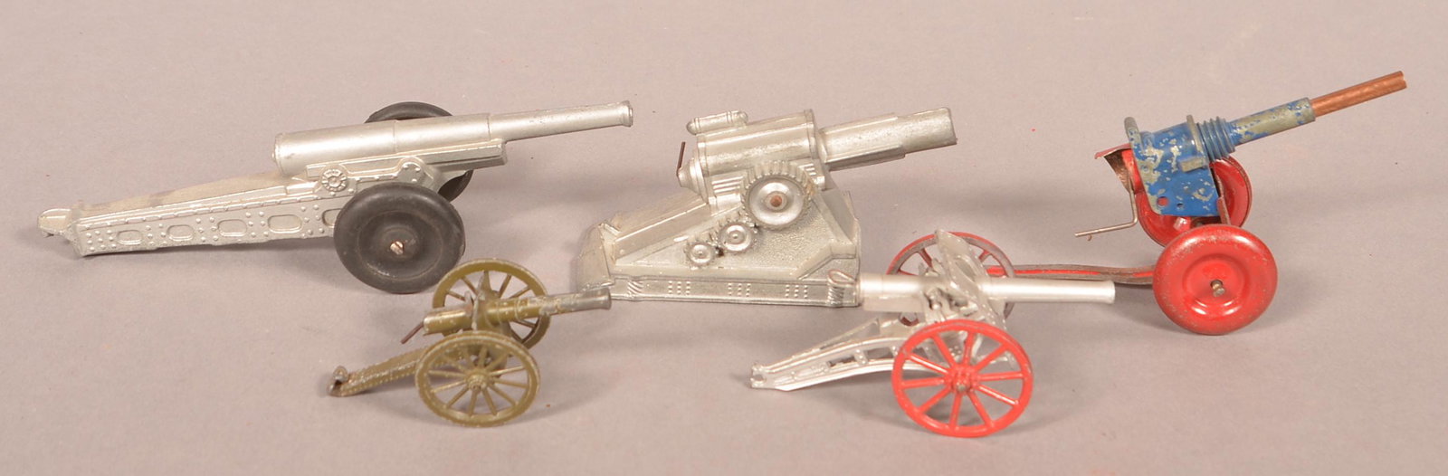 Five Various Vintage Metal Toy Howitzers. (1 of 2)