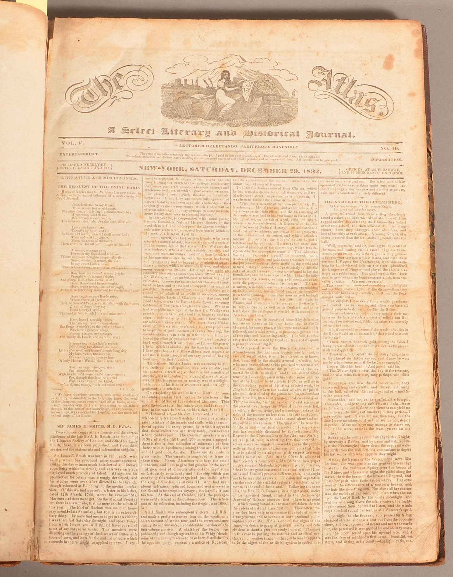 1832-33 The Atlas Newspapers Bound Volume (1 of 3)