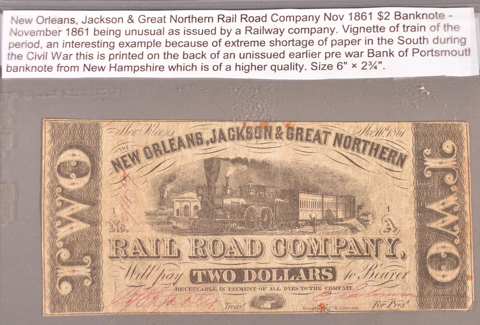 Scarce $2 Bank Note 1861 New Orleans RR Co (1 of 8)