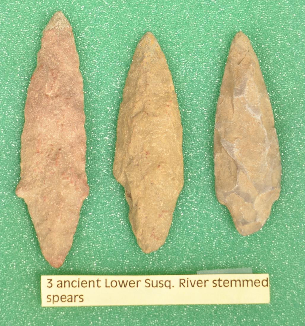 3 Ancient Lower Susq. River Spear Points: 3 Ancient Lower Susq. River Spear Points. Condition: Good.