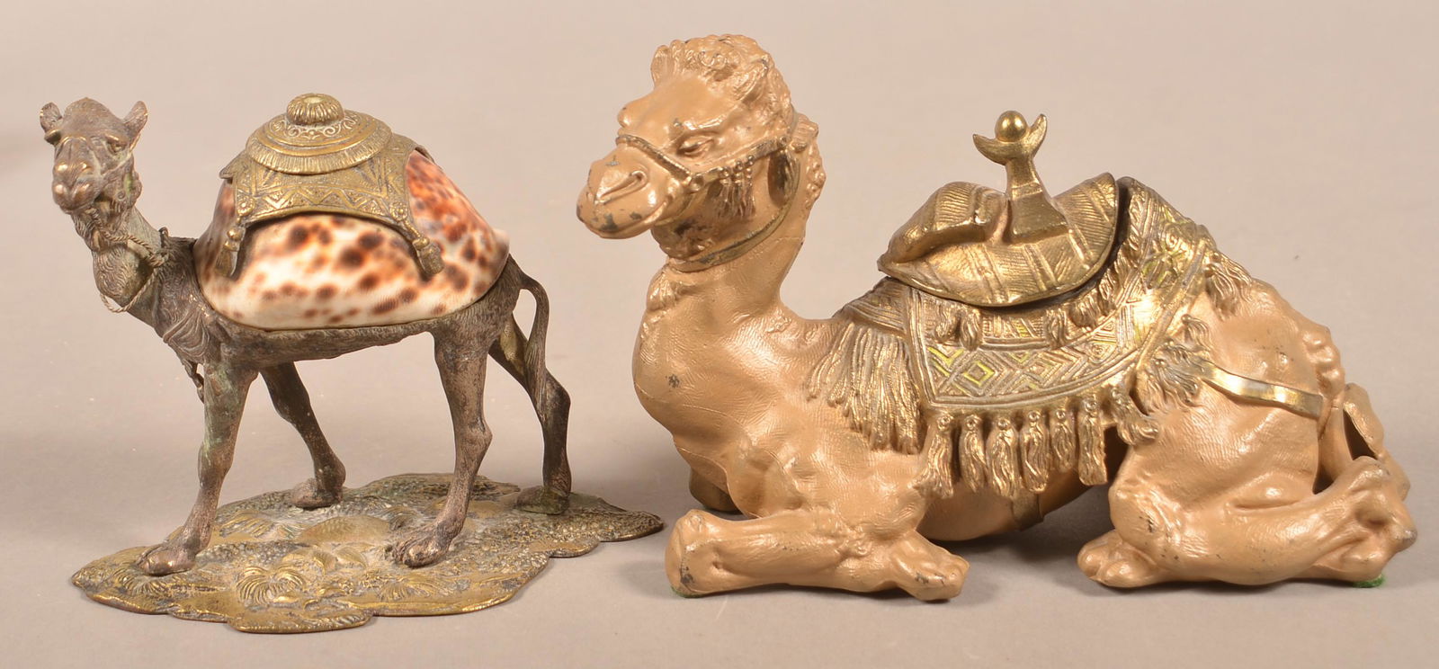 Two Antique Camel Form Cast Metal Inkwells. (1 of 8)
