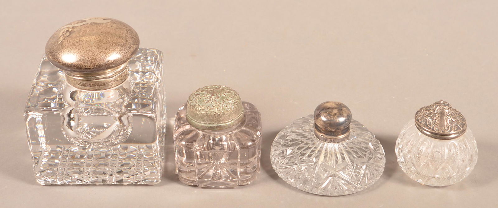 Four Various Antique Colorless Glass Inkwells. (1 of 3)
