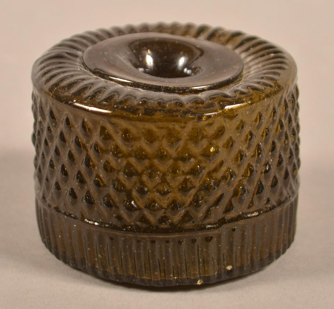 19th Century Blown Three Mold Geometric Inkwell. (1 of 3)