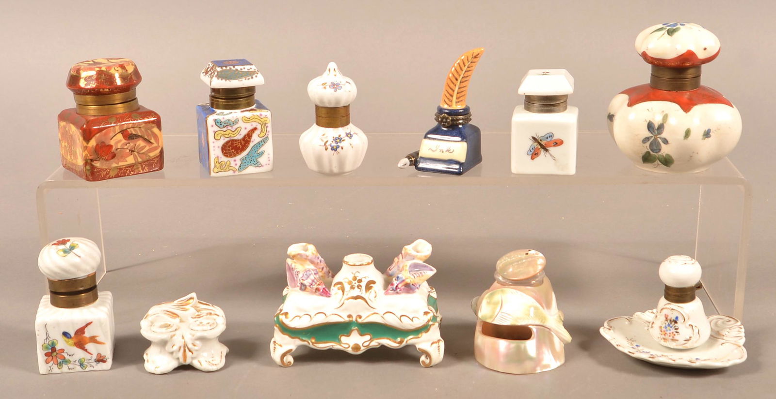 Ten Antique Hand-Painted Porcelain Inkwells. (1 of 1)