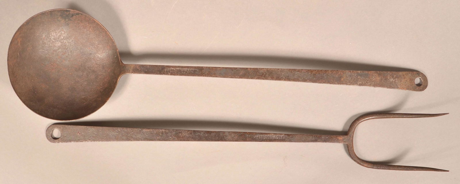 Wrought Iron Fork and Ladle Stamped "T.H. Barton". (1 of 4)