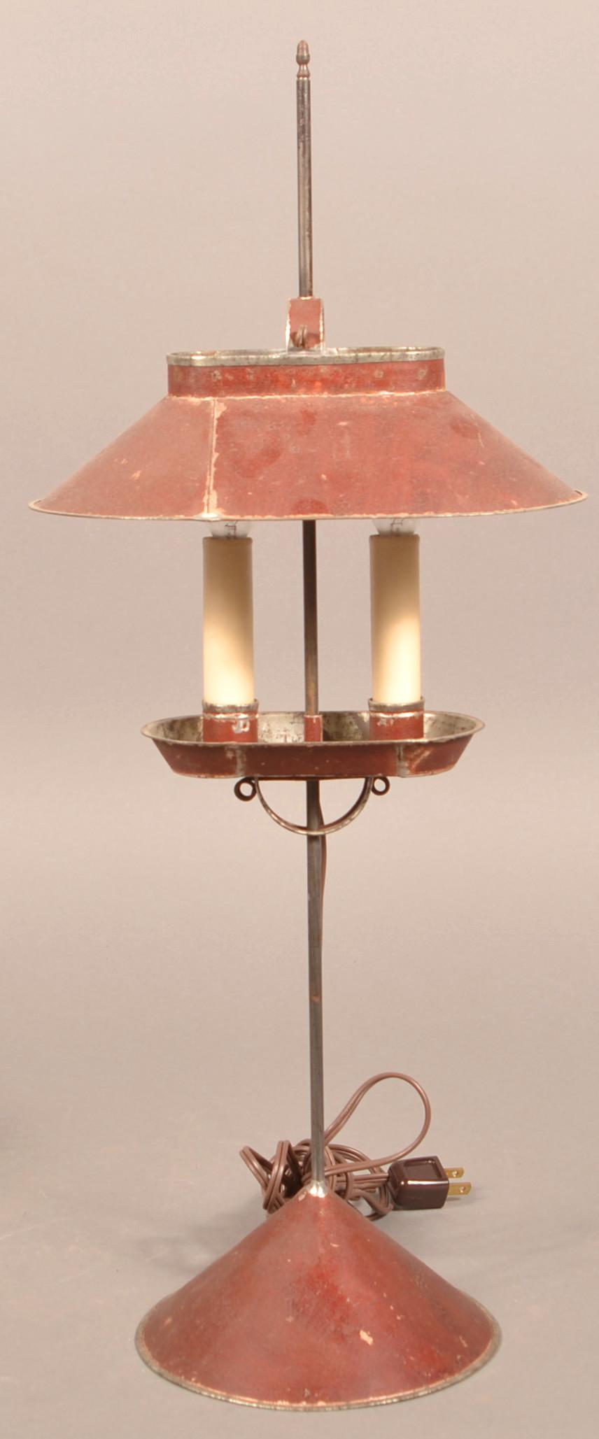 Jerry Martin 2013 Maroon Painted Tin Student Lamp. (1 of 4)