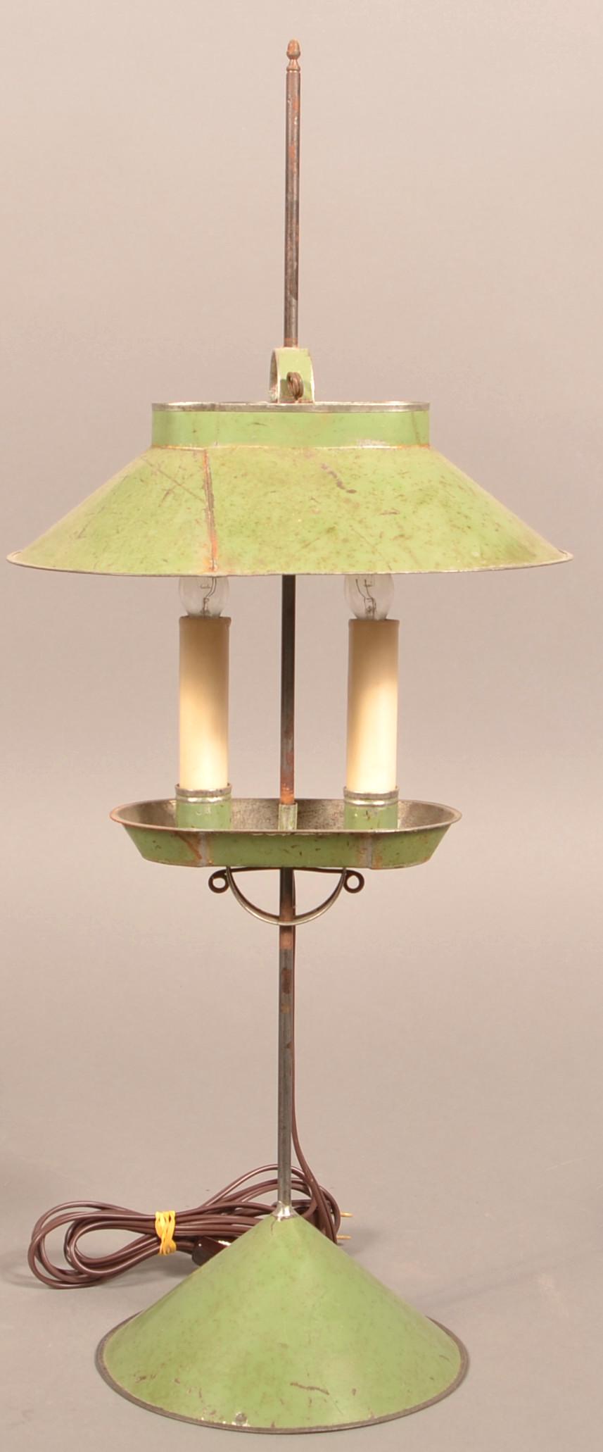 Jerry Martin 2014 Green Painted Tin Student Lamp. (1 of 4)