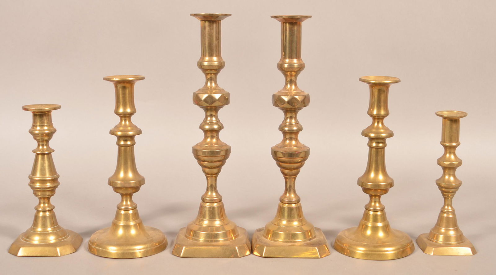 Three Pair of 19th Century Brass Candlesticks. (1 of 2)