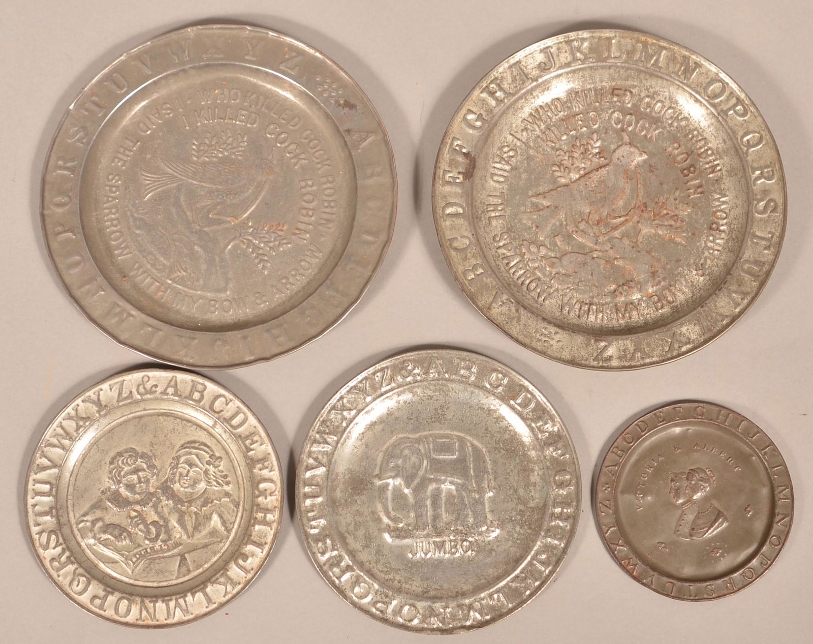 Five Antique Embossed Tin Alphabet Plates. (1 of 1)