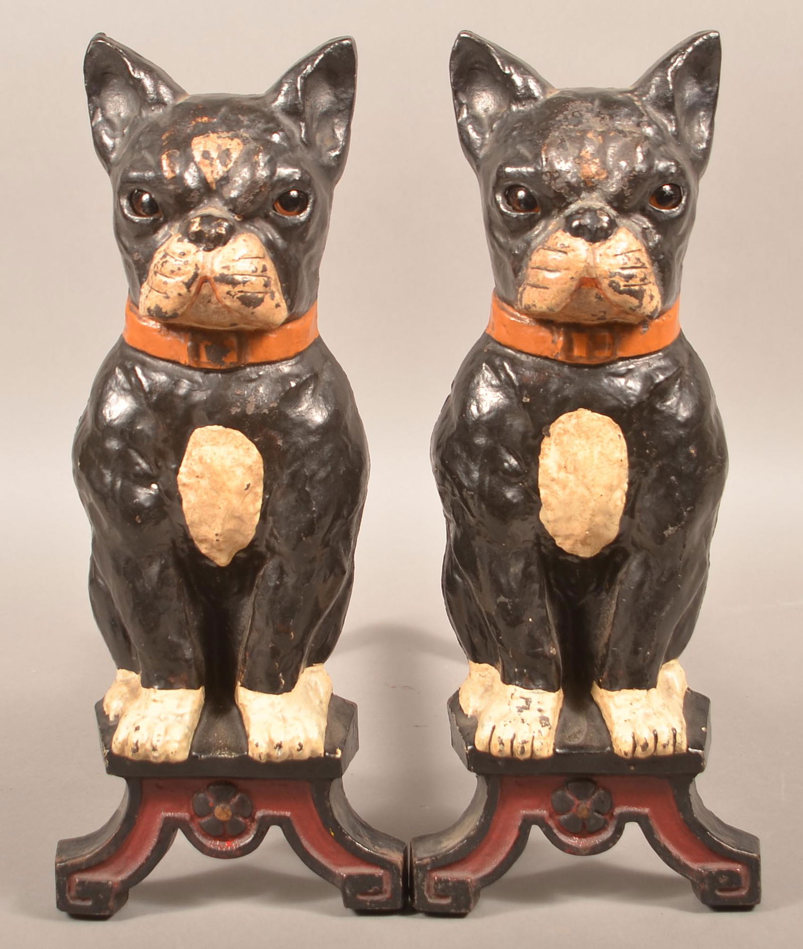 Pair of Cast Iron Boston Terrier Andirons Signed Howes. (1 of 5)