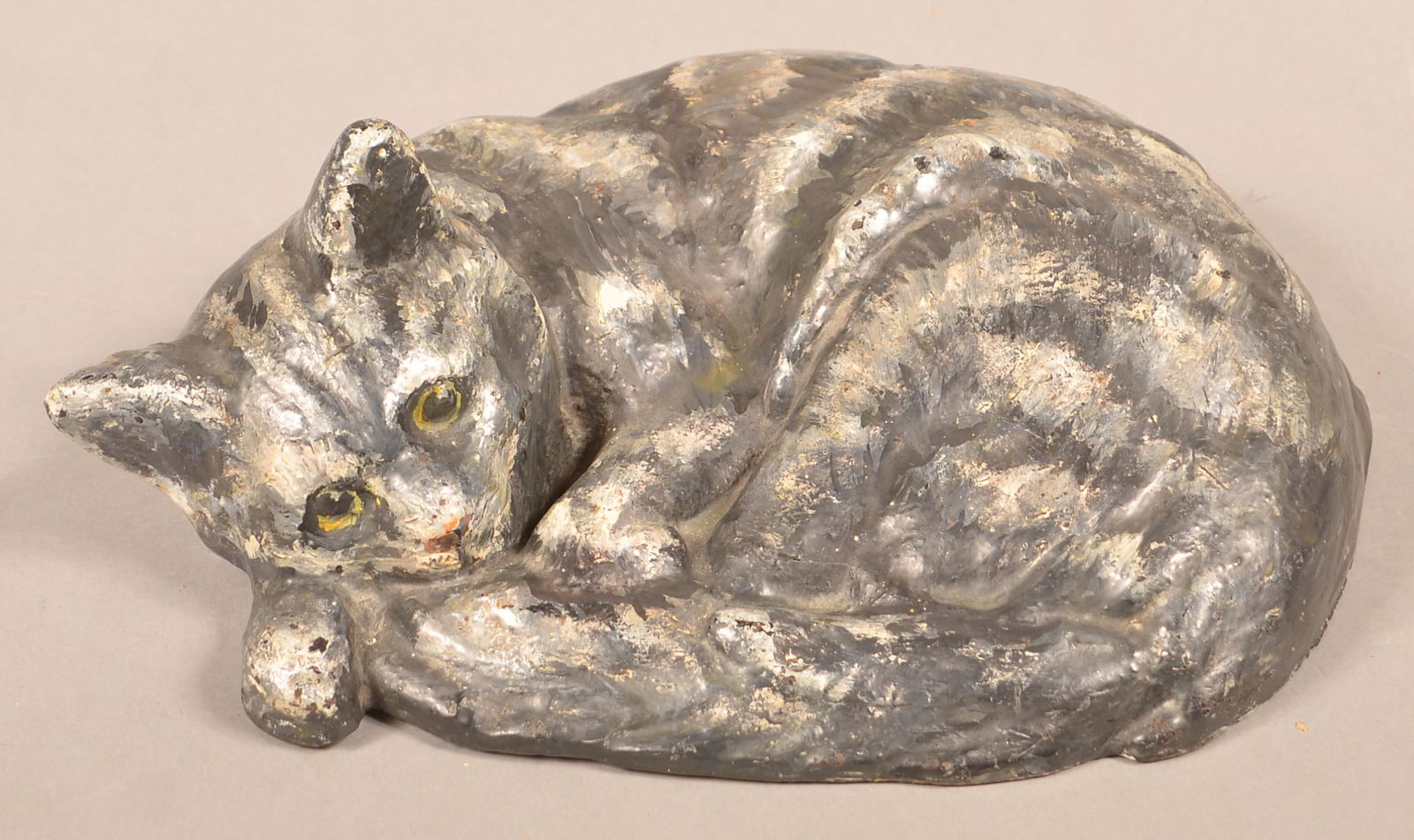 Vintage Painted Cast Iron Reclining Cat Doorstop. (1 of 2)