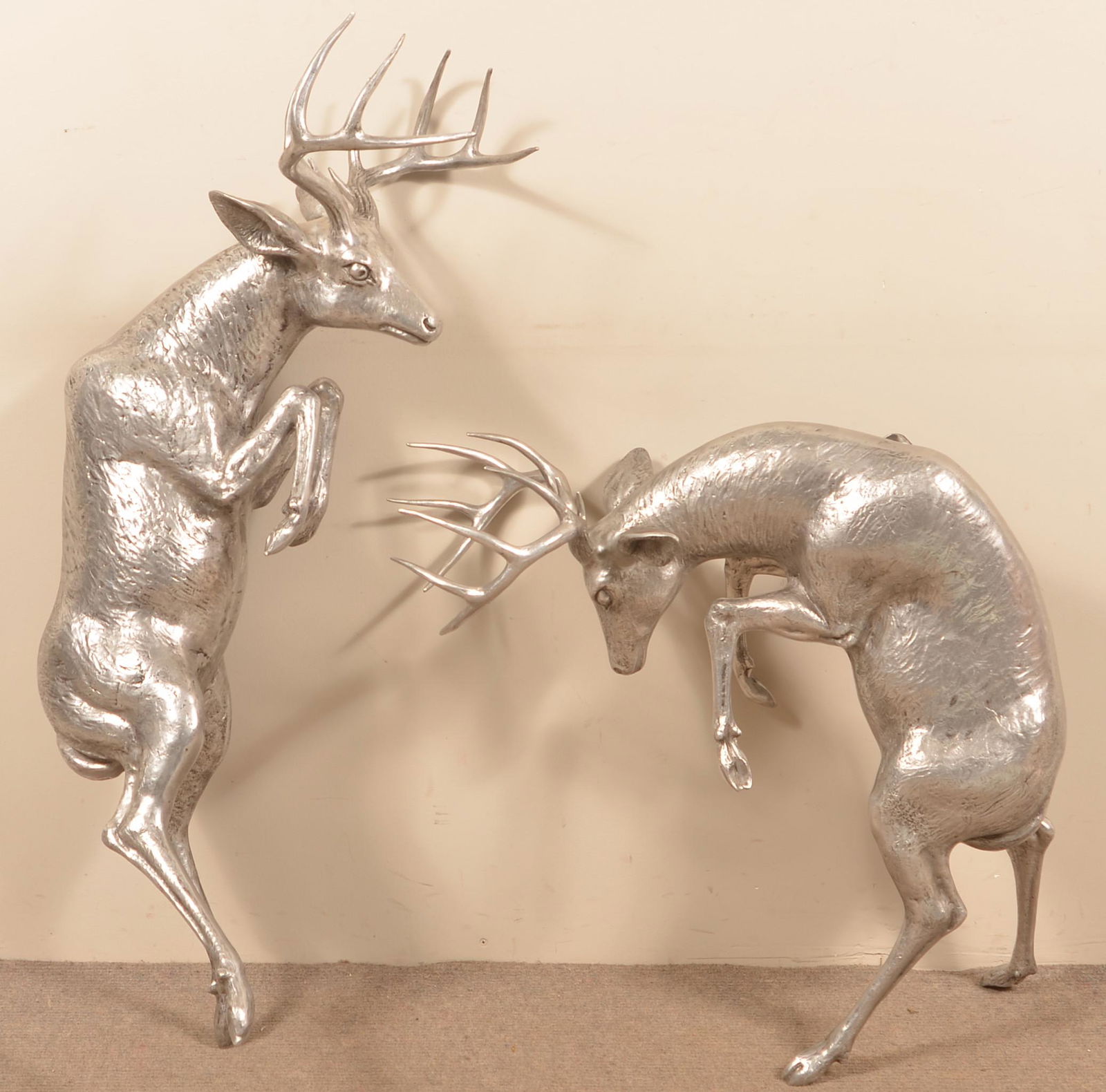 Heavy Cast Aluminum Fighting Deer Stags. (1 of 4)