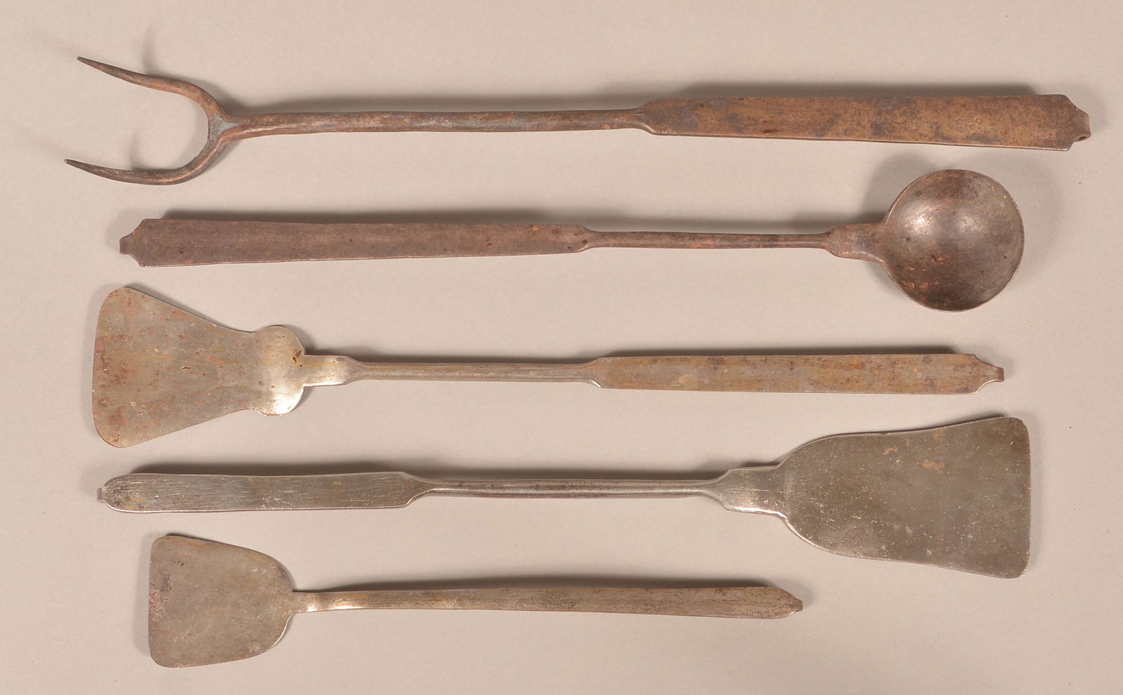 Five Antique Wrought Iron Kitchen Utensils. (1 of 2)