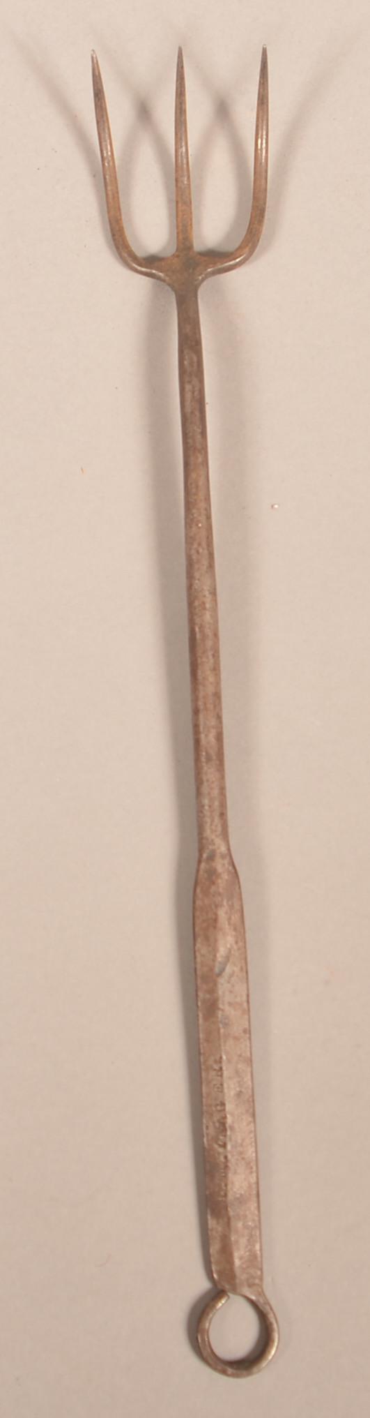 19th Century Wrought Iron Fork Signed "A.M. Yeager". (1 of 3)