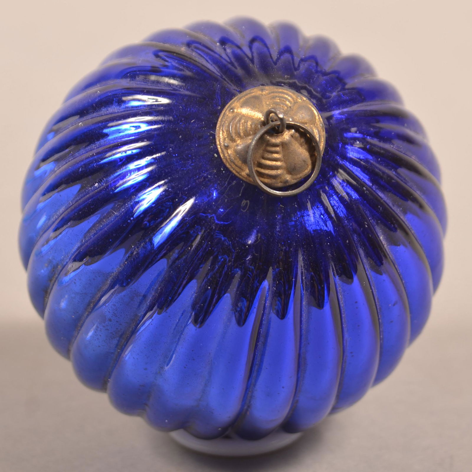 Antique German Cobalt Glass Ribbed Ball Form Kugel. (1 of 3)