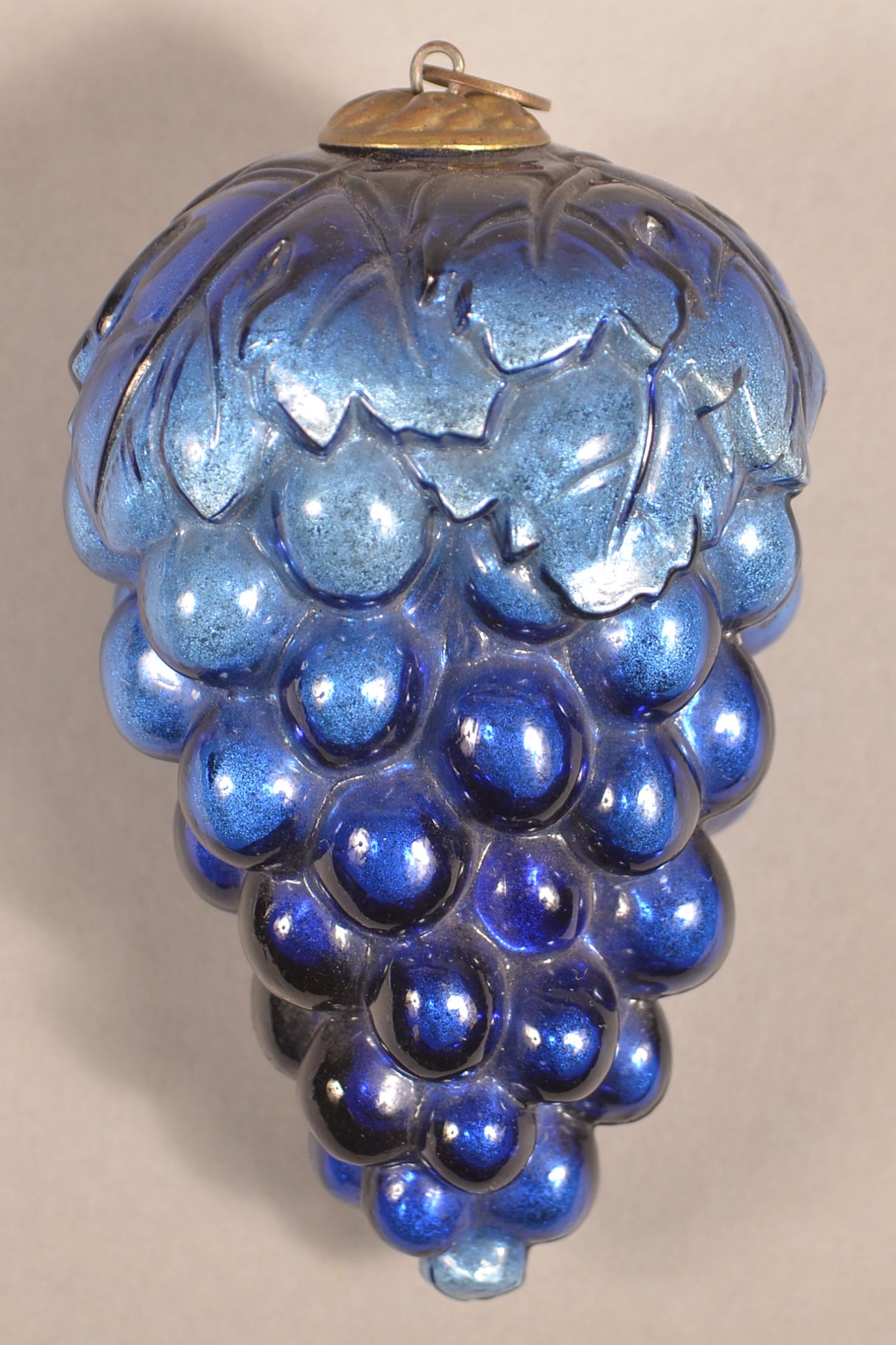 Antique German Cobalt Glass Cluster of Grapes Kugel. (1 of 3)