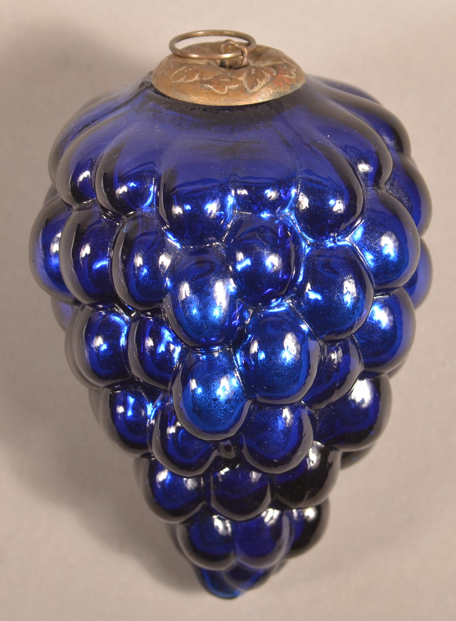 Antique German Cobalt Glass Cluster of Grapes Kugel. (1 of 3)