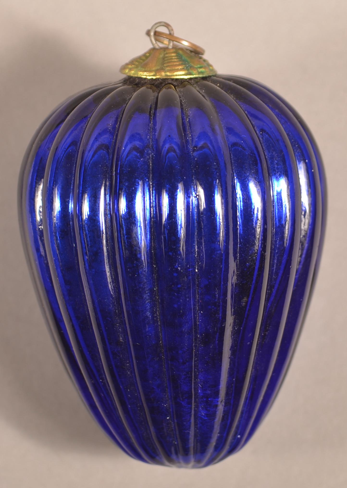 Antique German Cobalt Glass Ribbed Egg Form Kugel. (1 of 3)