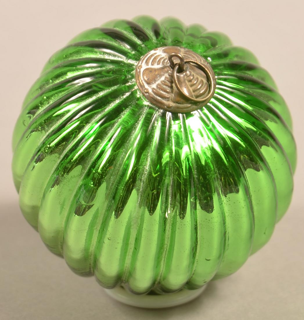 Antique German Green Glass Ribbed Ball Form Kugel. (1 of 3)
