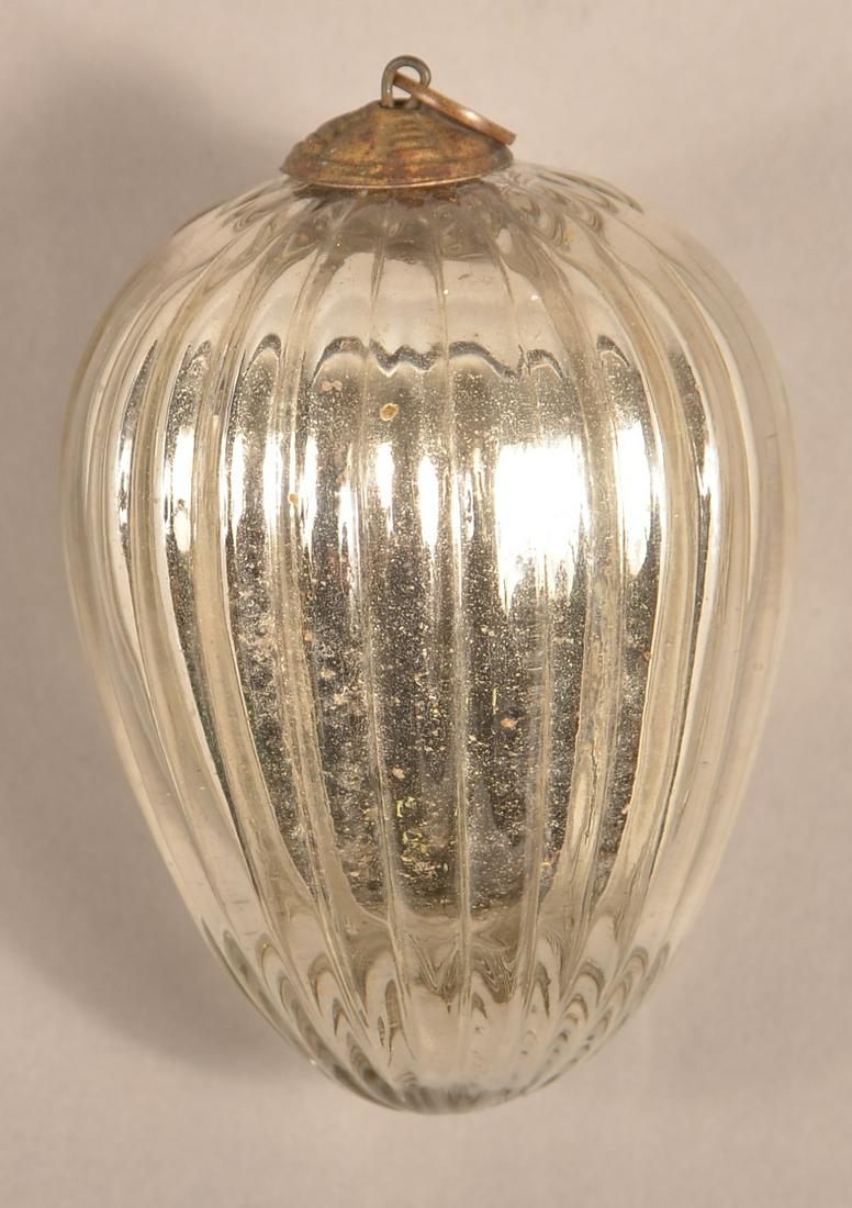 Antique German Silver Glass Ribbed Ball Form Kugel. (1 of 3)