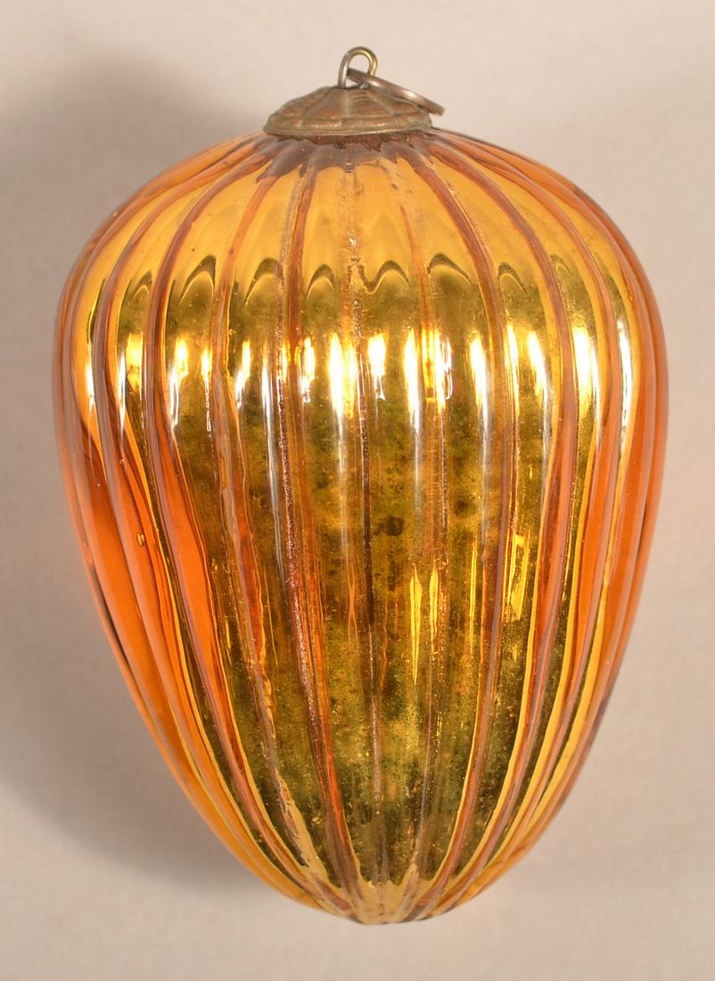 Antique German Gold Glass Ribbed Egg Form Kugel. (1 of 3)