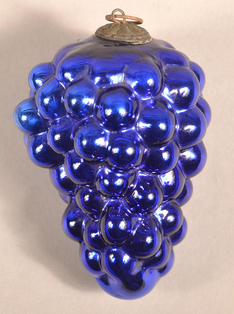 Antique German Cobalt Glass Cluster of Grapes Kugel. (1 of 3)