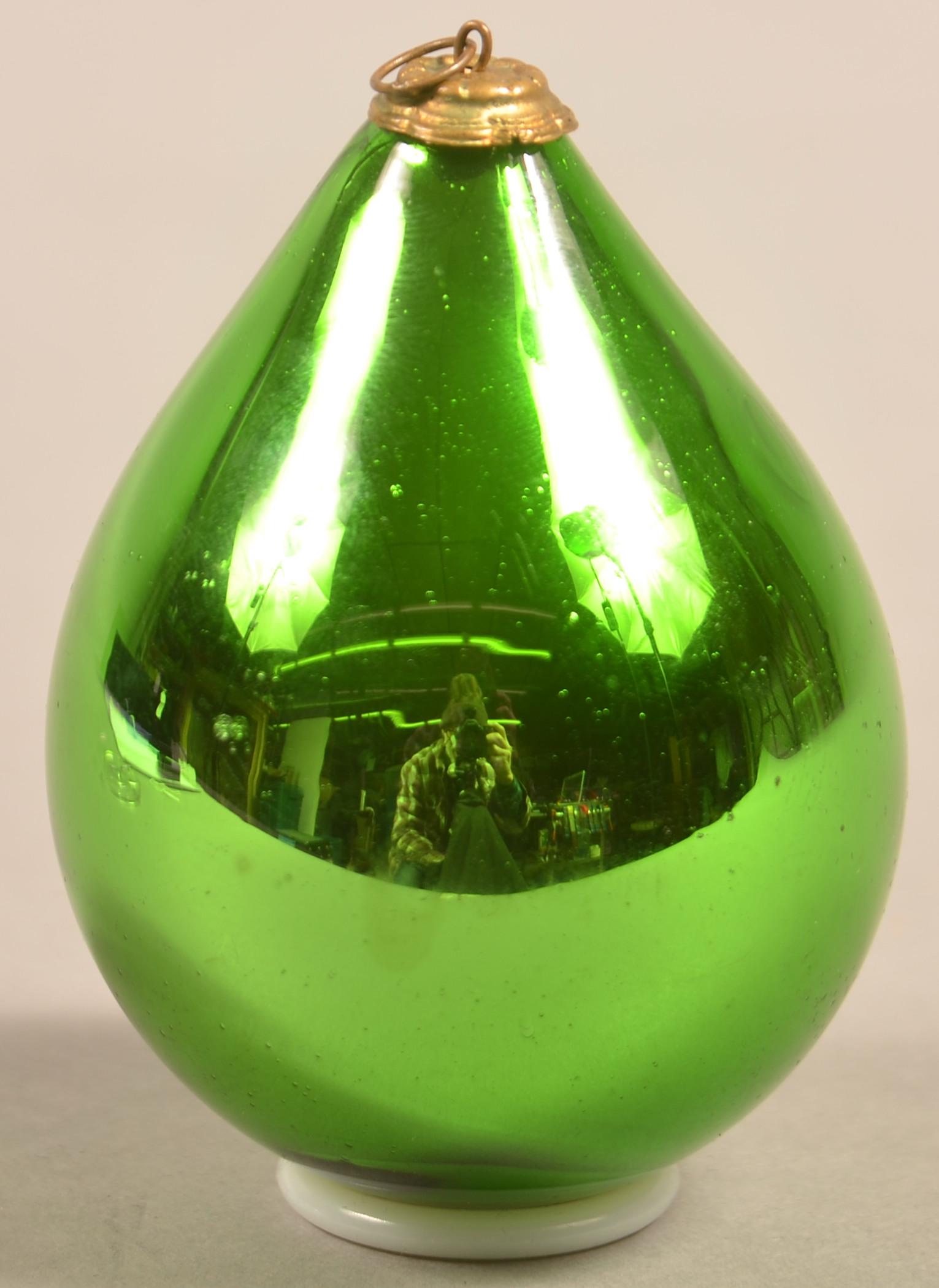 Antique German Green Glass Drop Form Kugel. (1 of 3)