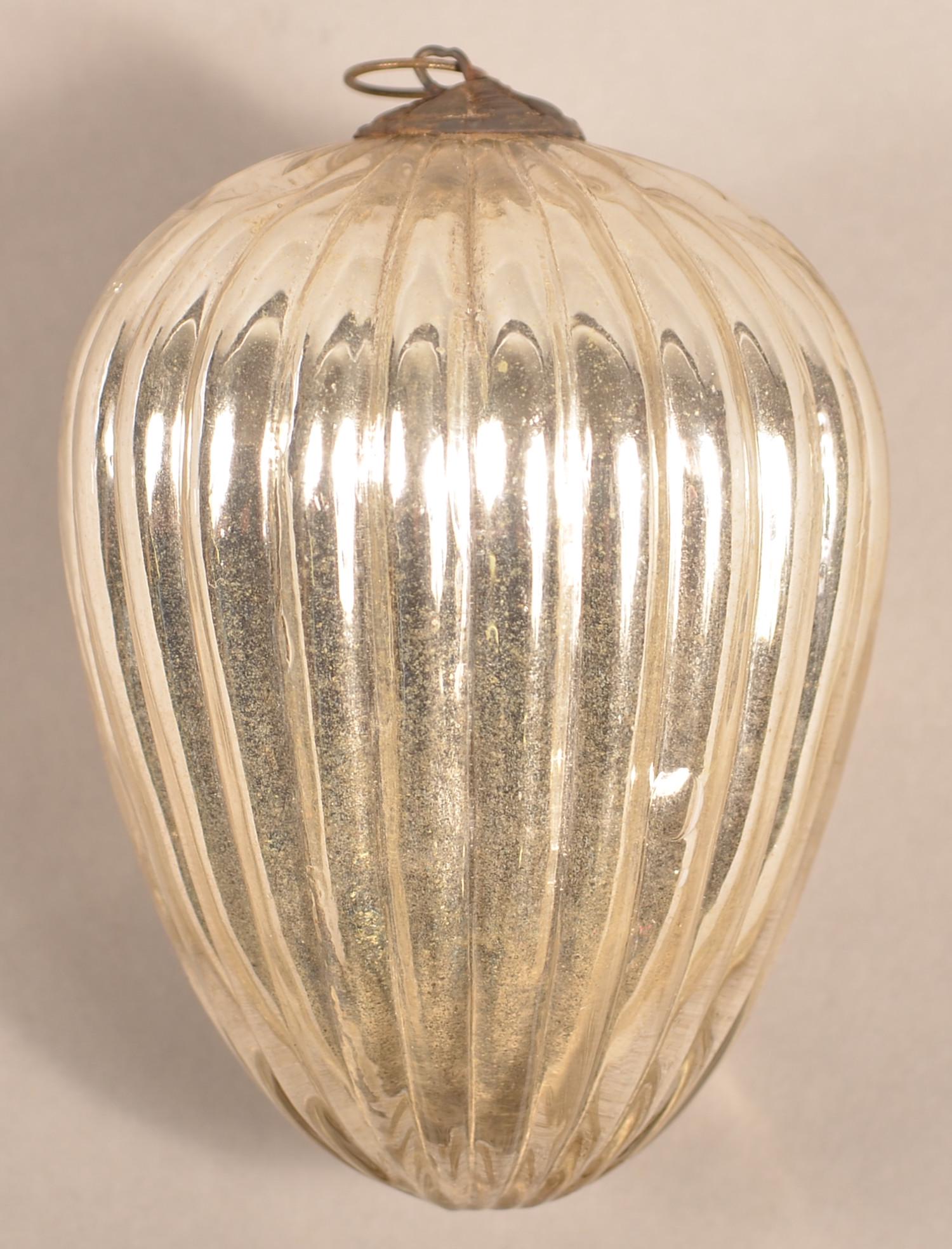 Antique German Silver Glass Ribbed Egg Form Kugel. (1 of 3)