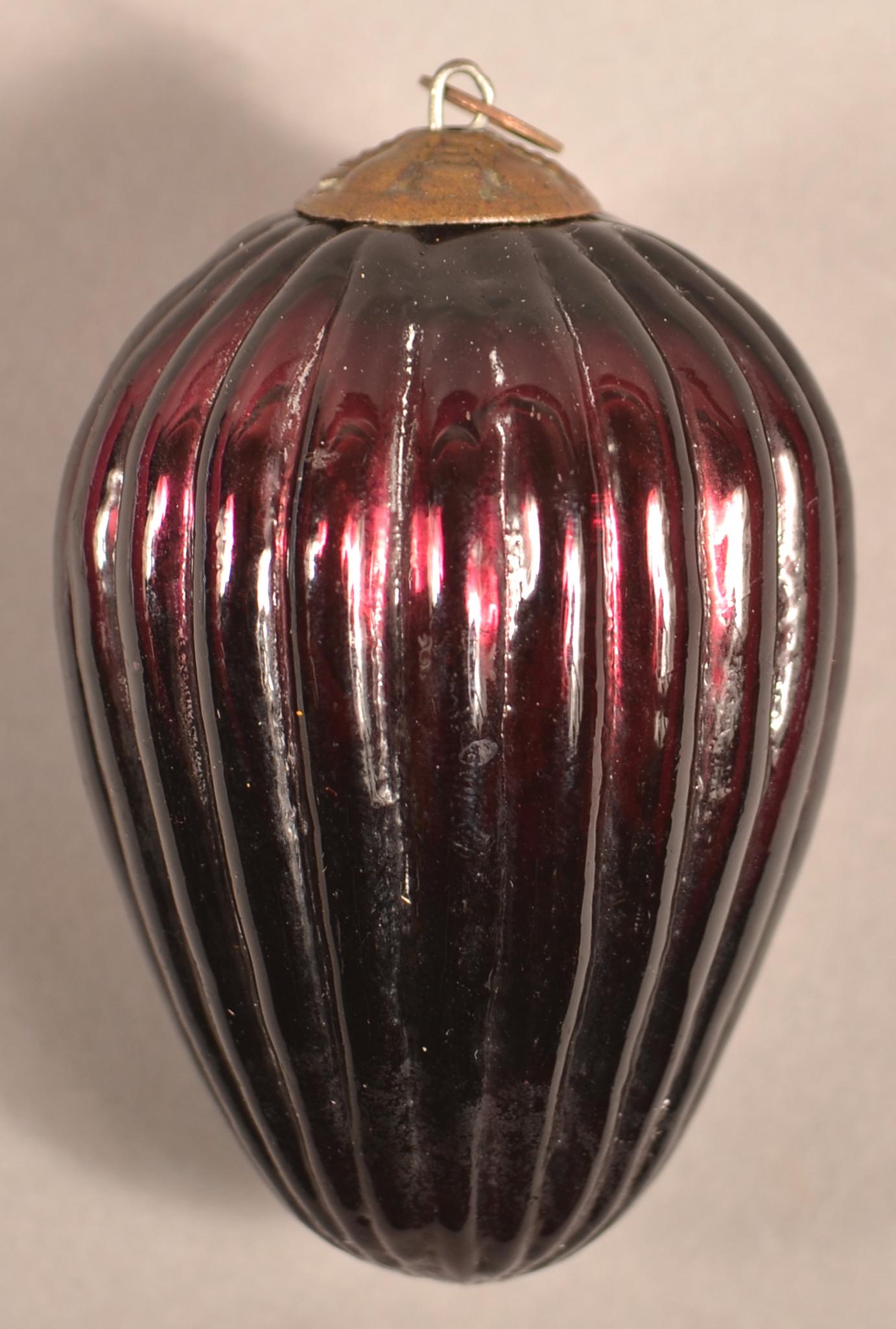 Antique German Amethyst Glass Ribbed Egg Form Kugel. (1 of 3)