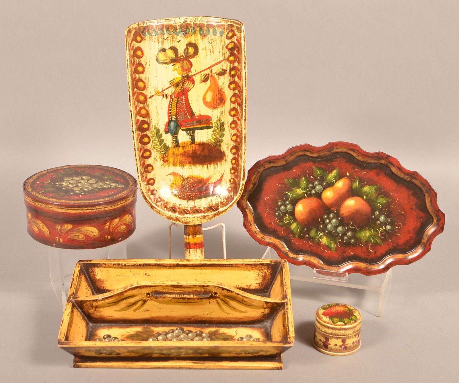 5 Pieces of Signed Peter Ompir Painted Woodenwares. (1 of 2)