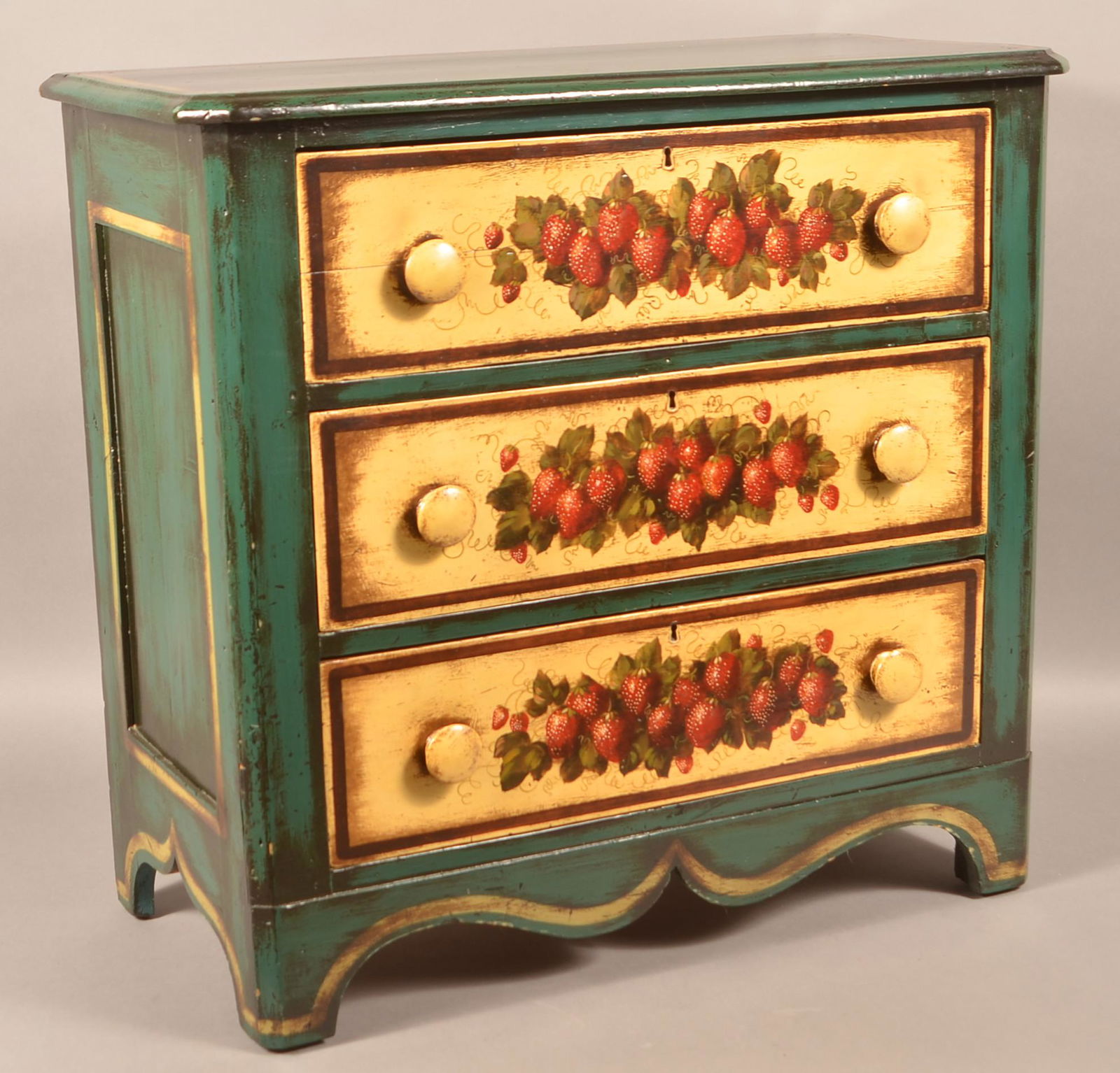 Signed Peter Ompir Folk Art Painted Child's Chest. (1 of 2)