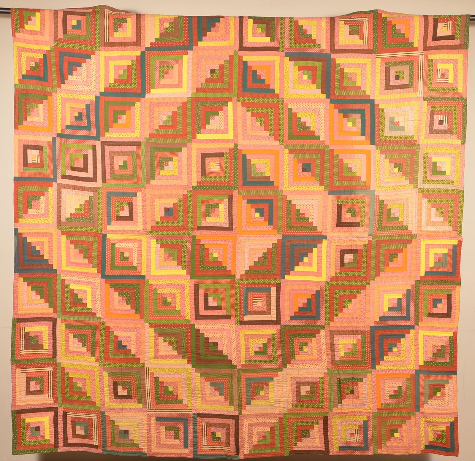 Antique Log Cabin Barn Raising Pattern Patchwork Quilt. (1 of 4)