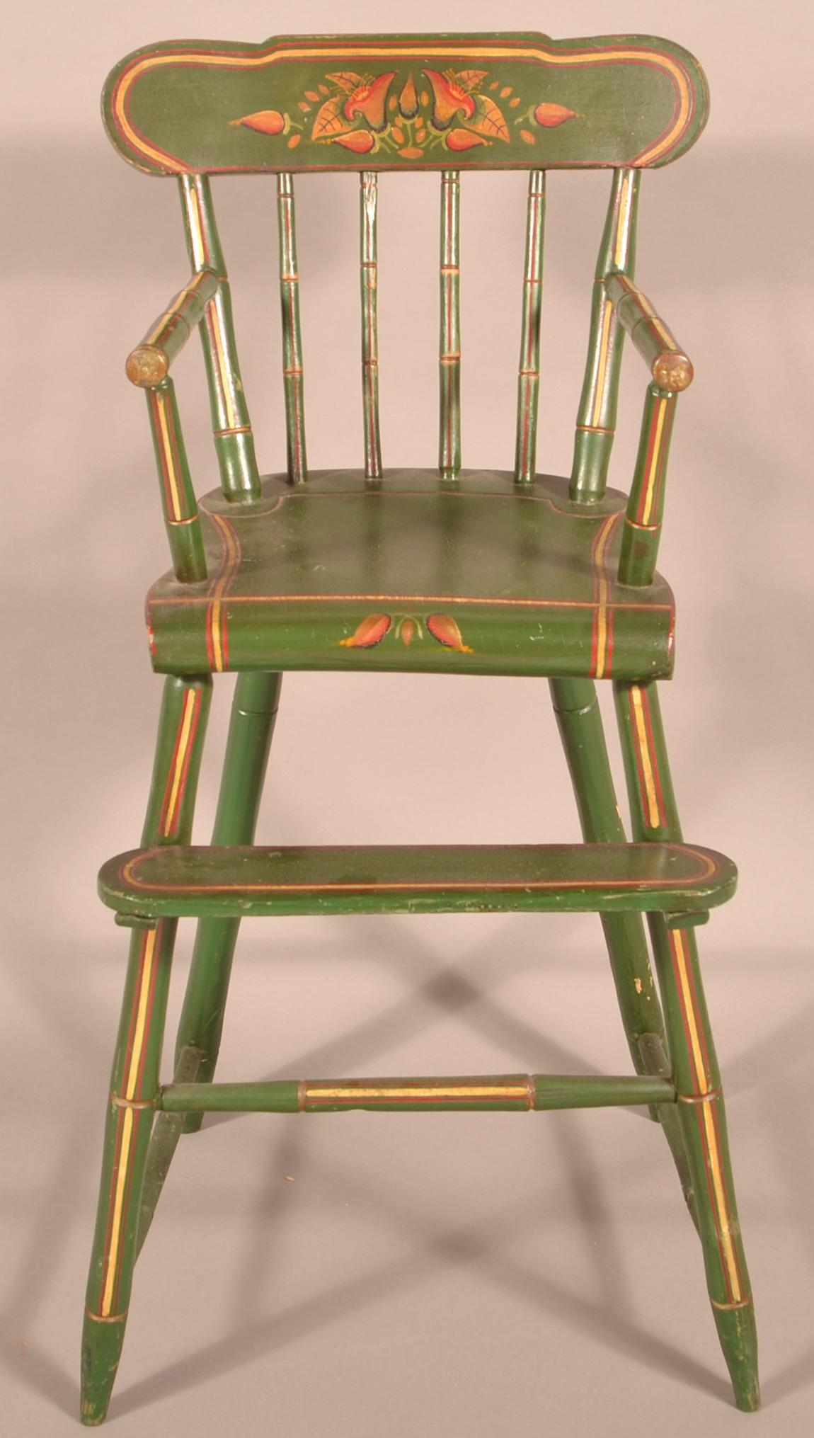 PA 19th Century Green Painted Child's Highchair. (1 of 3)