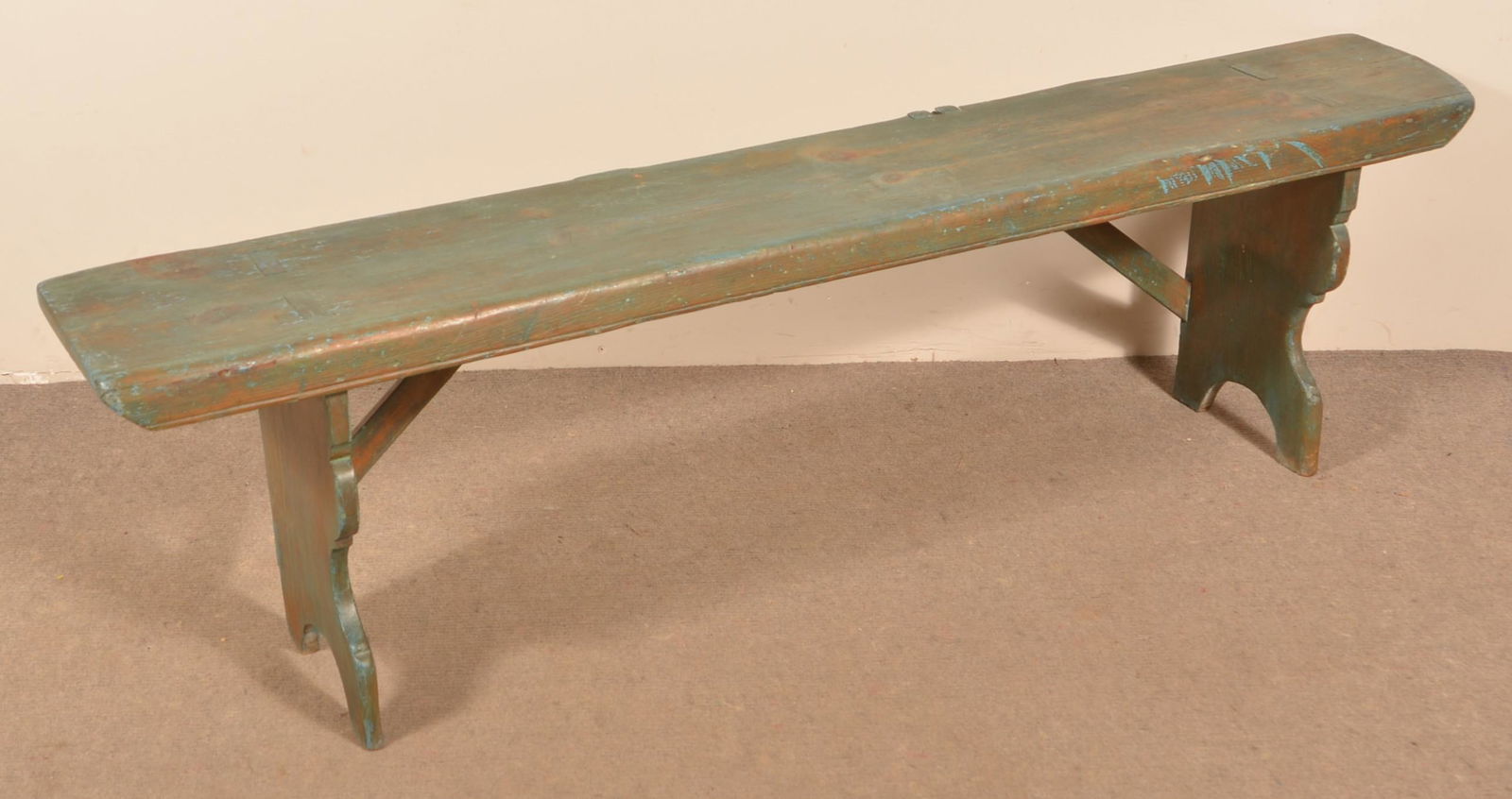 Antique PA Painted Softwood Mortised Leg Bench. (1 of 3)