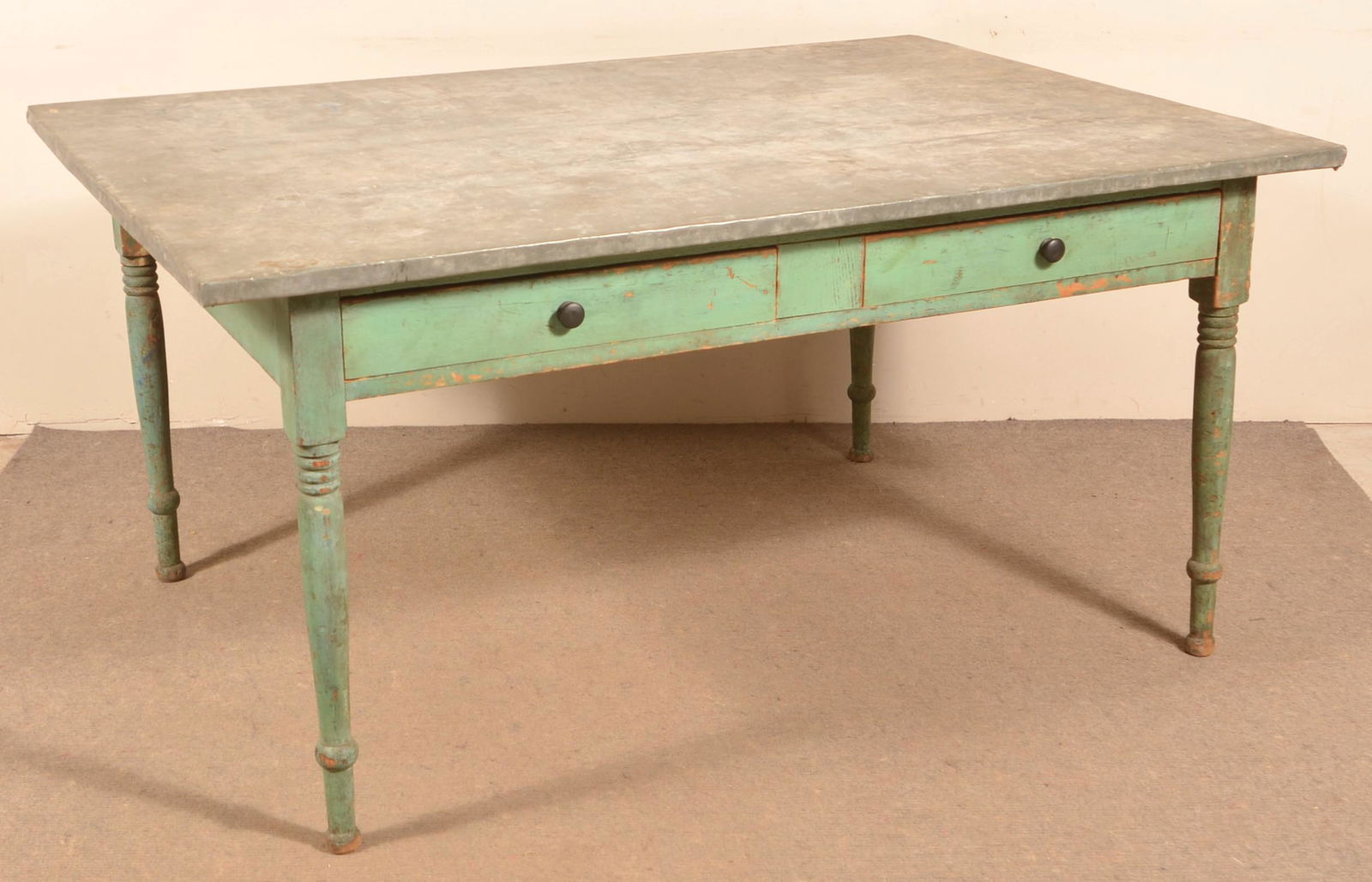 PA Sheraton Green Painted Softwood Bakers Table. (1 of 3)