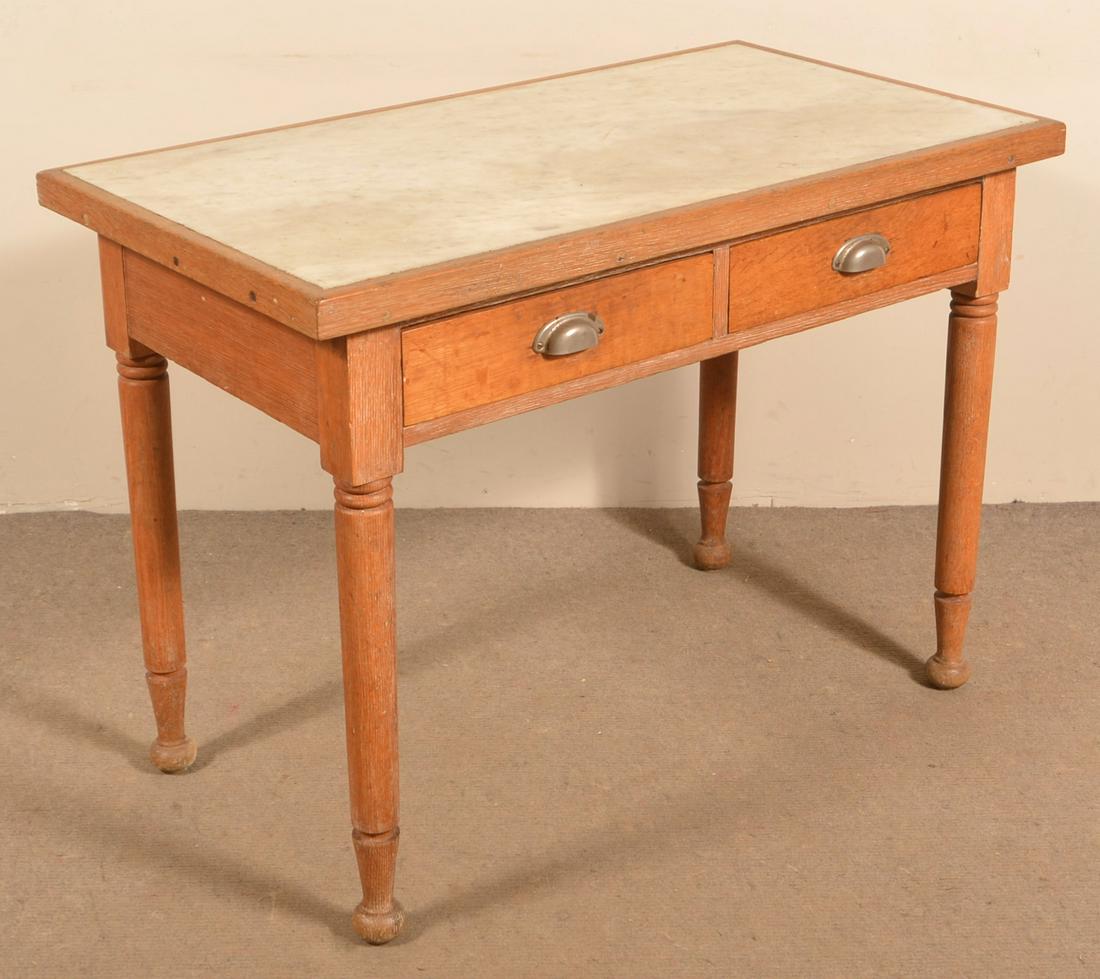 PA Sheraton Oak Bakers Table with Marble Top. (1 of 2)