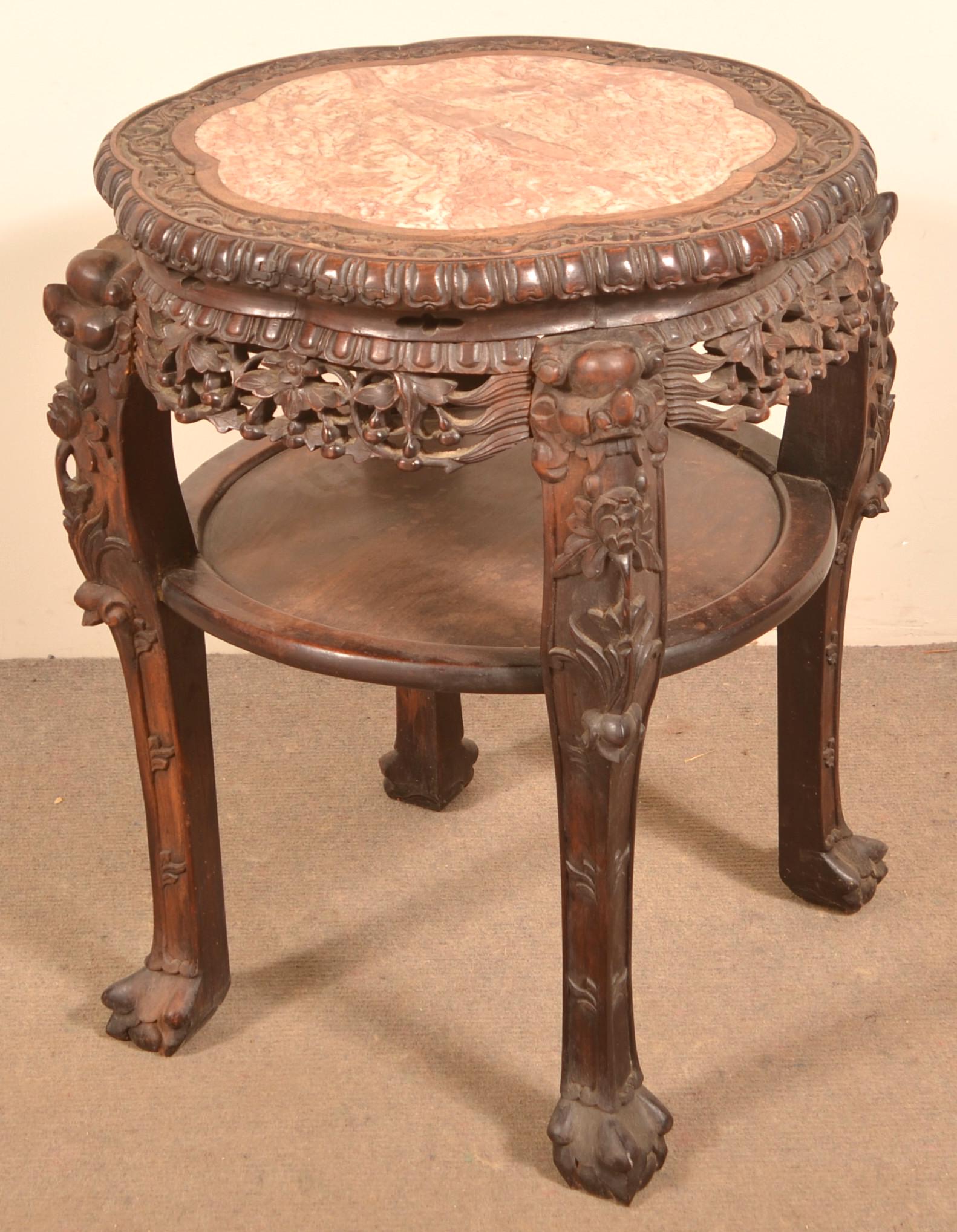 Antique Oriental Rosewood Marble Top Stand (1 of 3)