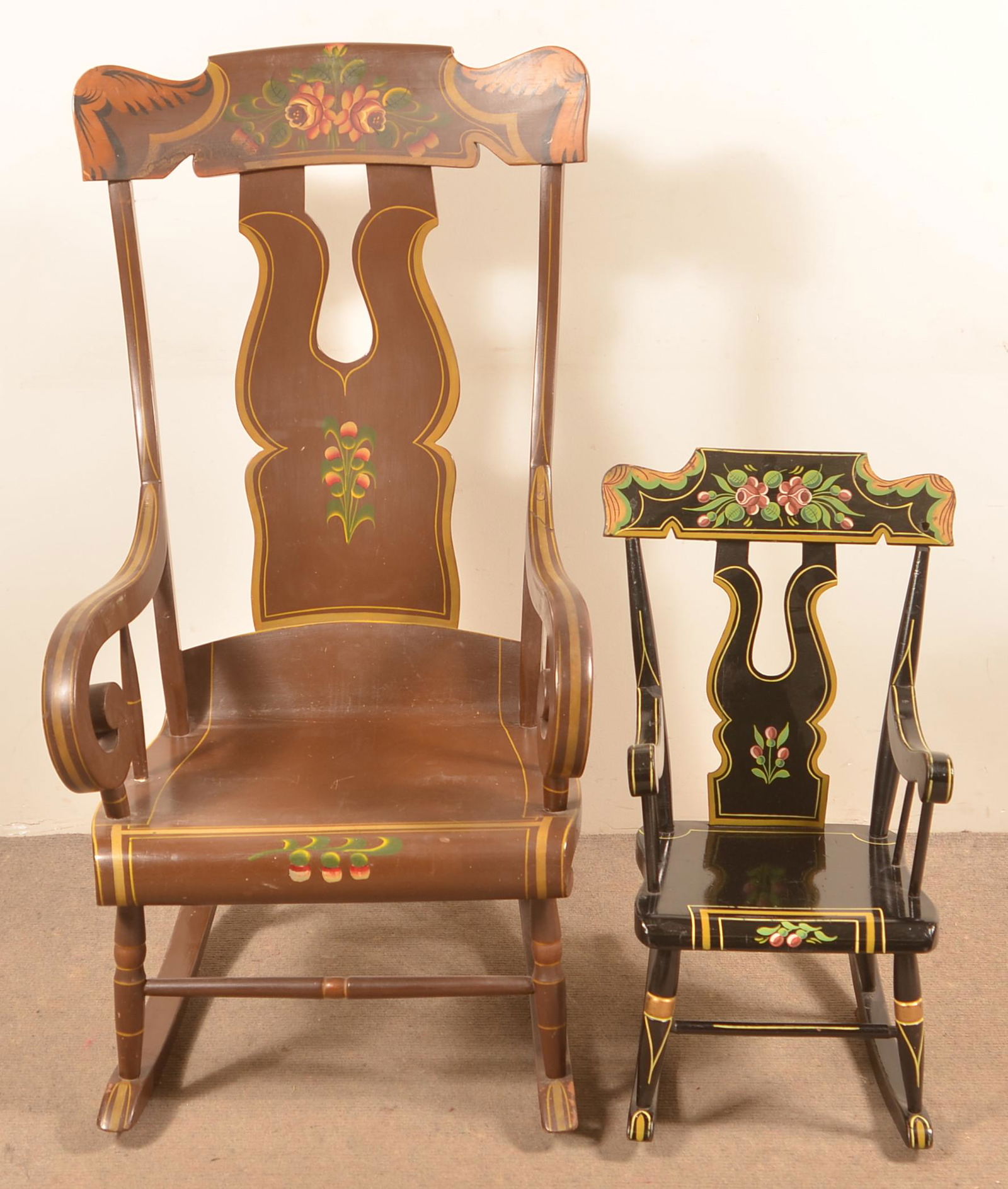 Two Painted Boot-Jack Back Rocking Chairs. (1 of 5)
