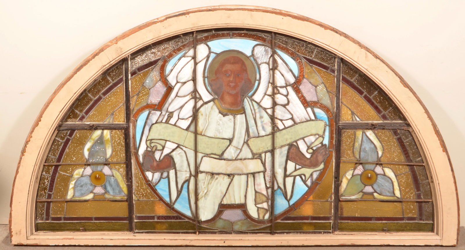 19th Century Leaded and Stained Glass Arched Panel. (1 of 7)