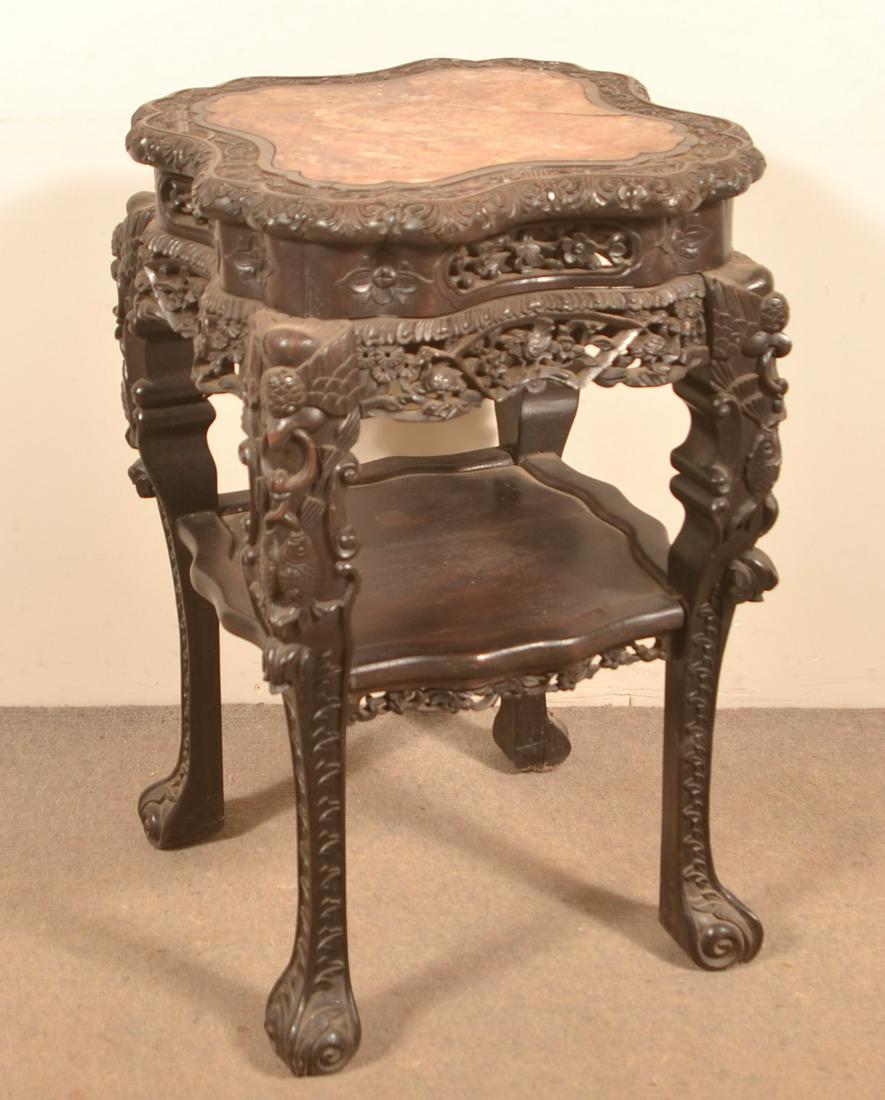 Antique Oriental Pierce Carved Rosewood Marble Top (1 of 4)