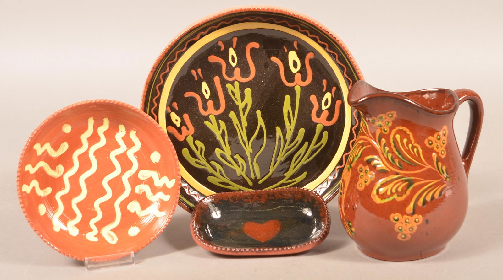 Four Pieces of Contemporary Redware.: Four Pieces of Contemporary Redware. Including Breininger and Foltz. Largest 10" diam. Condition: Very good.