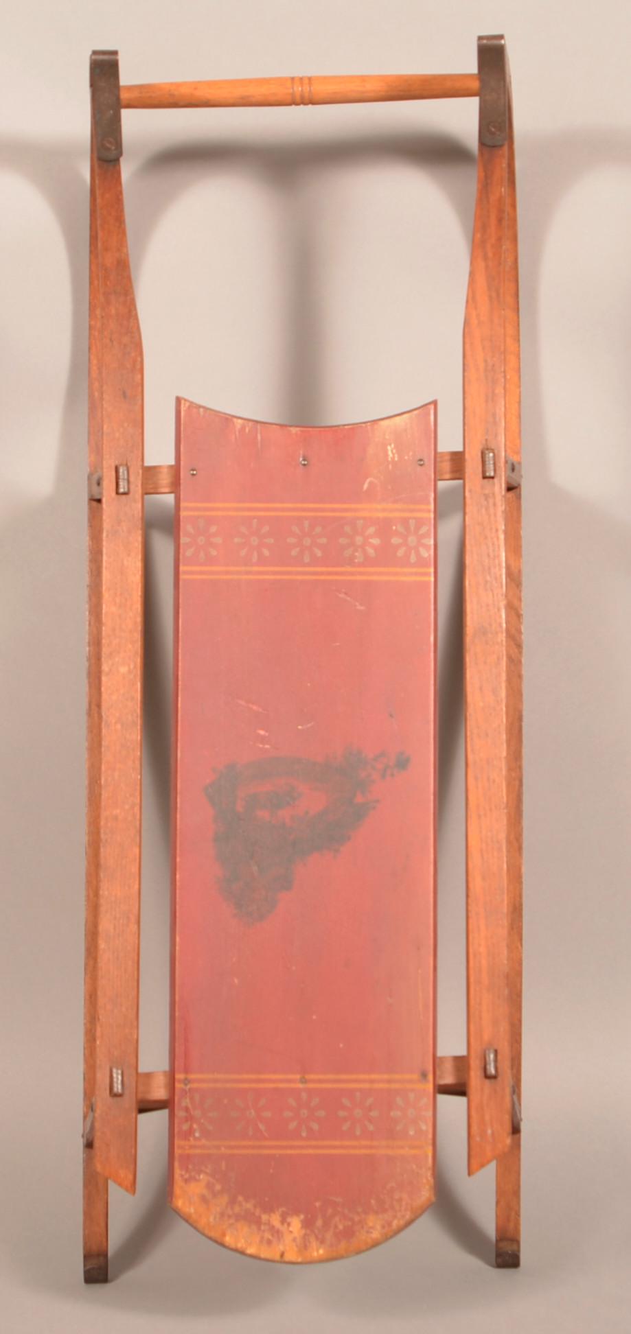 Paris Mfg. Co. Bowrunner Child's Sled.: Paris Mfg. Co. Bowrunner Child's Sled. Stag and mountainscape scene on seat board. Signed " Made by Paris Mfg. Co., South Paris, ME, U.S.A. No. 52". 30"l. Condition: Good with minor wear.